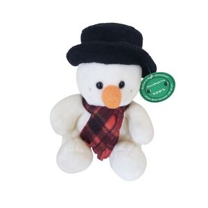 Build a Bear Workshop Snowman Vintage Plush 2003 Black Hat Plaid Scarf  NWT 10"